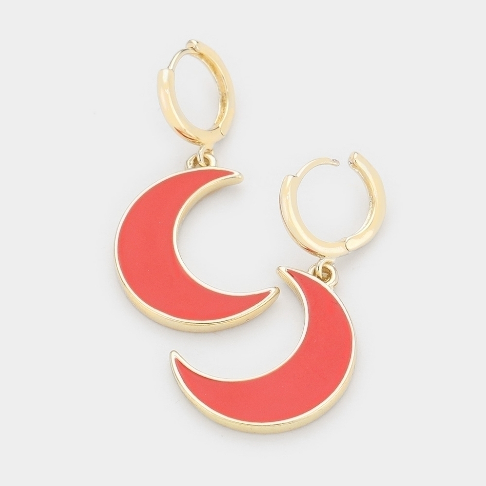 NWT Red Crescent Moon Hoop‎ Dangle Earrings